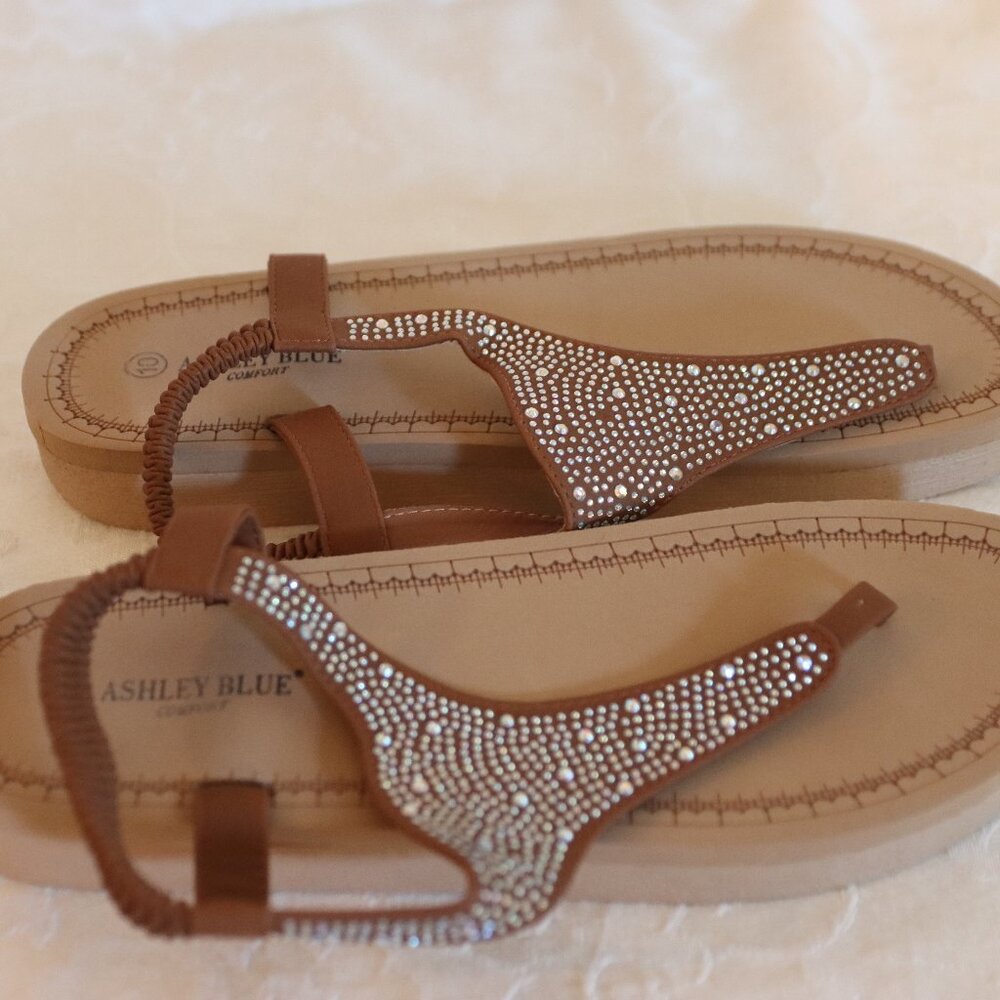 Ashley Blue Sandal Size 10 Thong With Elastic Ankle Strap